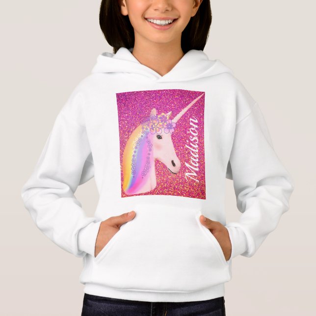 Personalised Unicorn Rainbow Pink Glitter Sparkles (Front)