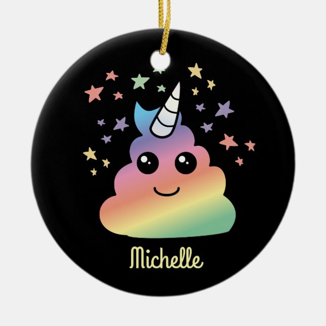 Personalised Unicorn Rainbow Poop Emoji Kawaii Ceramic Tree Decoration (Front)