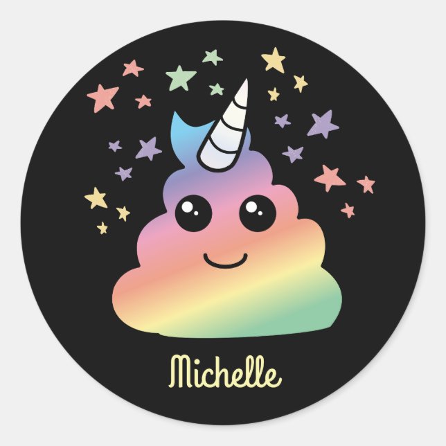 Personalised Unicorn Rainbow Poop Emoji Kawaii Classic Round Sticker (Front)