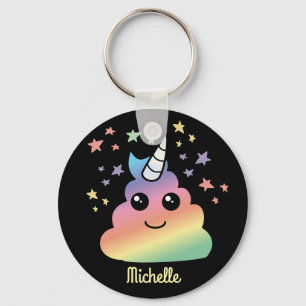 Personalised Unicorn Rainbow Poop Emoji Kawaii Key Ring