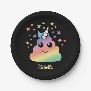 Personalised Unicorn Rainbow Poop Emoji Paper Plate