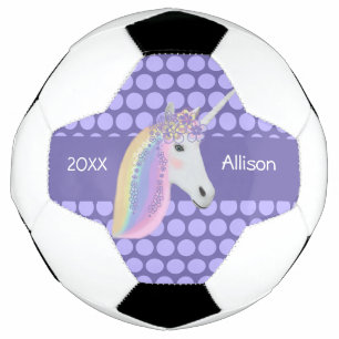 Personalised Unicorn Rainbow Purple Soccer Ball