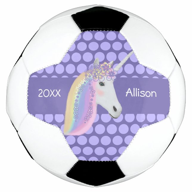 Personalised Unicorn Rainbow Purple Soccer Ball (Front)