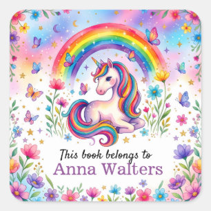 Personalised Unicorn Rainbow Sticker Book Label