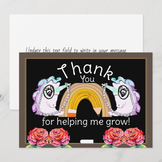Personalised Unicorn Rainbow Teacher Thank You Card (Front/Back)