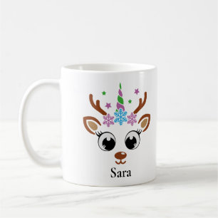 Personalised Unicorn Reindeer Snowflake Christmas Coffee Mug