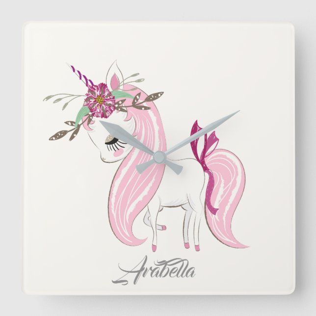 Personalised Unicorn Square Wall Clock (Front)