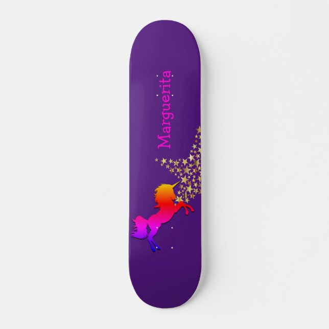 Personalised UNICORN Starry Purple Skateboard (Front)