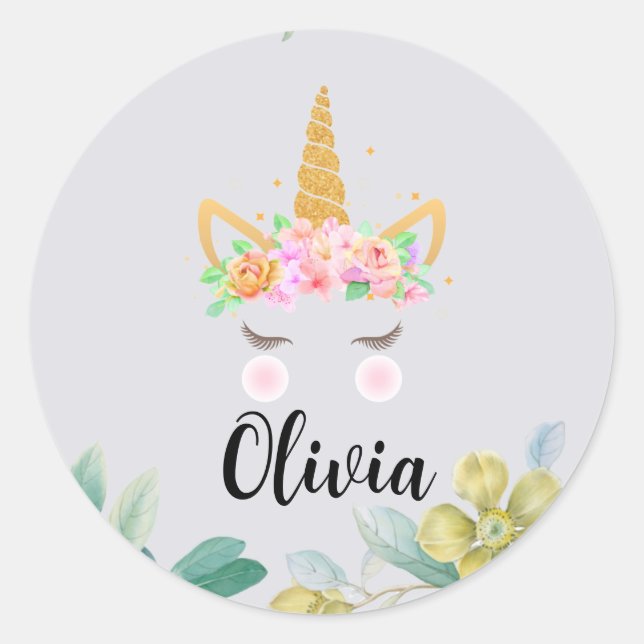 Personalised unicorn stick, Kids gifts Coffee Mug Classic Round Sticker (Front)