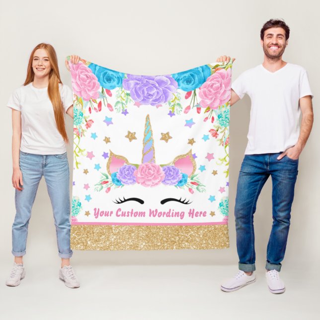 Personalised Unicorn Watercolor Fleece Blanket (In Situ)