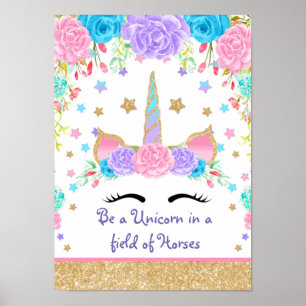 Personalised  Unicorn Watercolor flower Poster