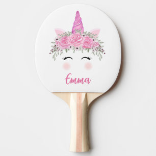 Personalised Unicorn With Pink Name Ping Pong Paddle