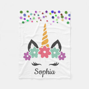 Personalised Unicorn  with Pony Black Fleece Blank Blanket