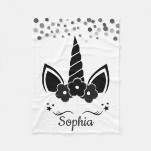 Personalised Unicorn with Pony Black Fleece Blanket