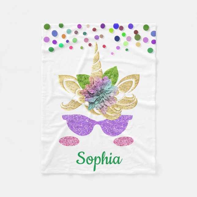 Personalised Unicorn with Pony Fleece Blanket (Front)