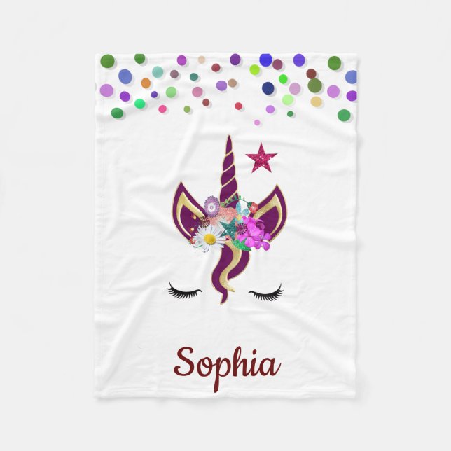 Personalised Unicorn with Pony Fleece Blanket (Front)