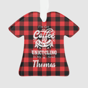 Personalised Unicycling Coffee In My Veins Plaid Ornament