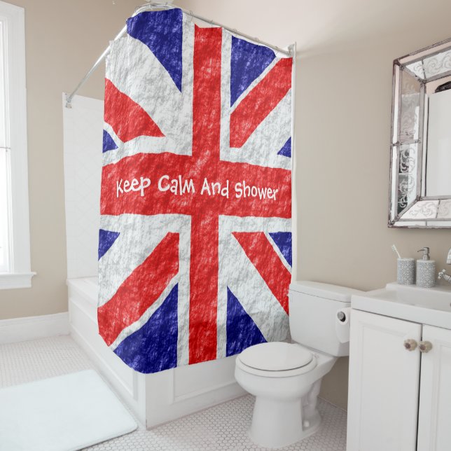 Personalised Union Jack Flag Design Shower Curtain (In Situ)