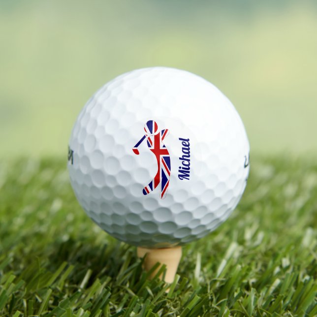 Personalised Union Jack Flag Golf Player Golf Balls (Insitu Tee)