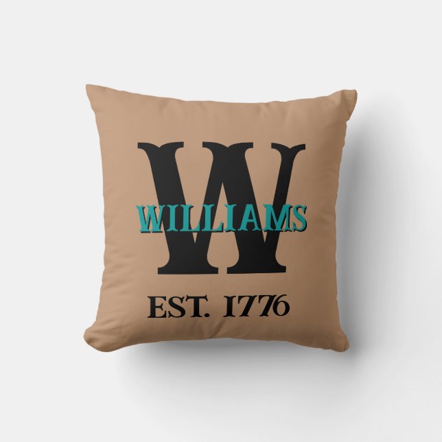 Personalised Unique Family Copper & Turquoise  Cushion (Front)