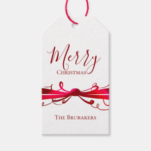 Personalised Unique Red Ribbon Merry Christmas Gift Tags