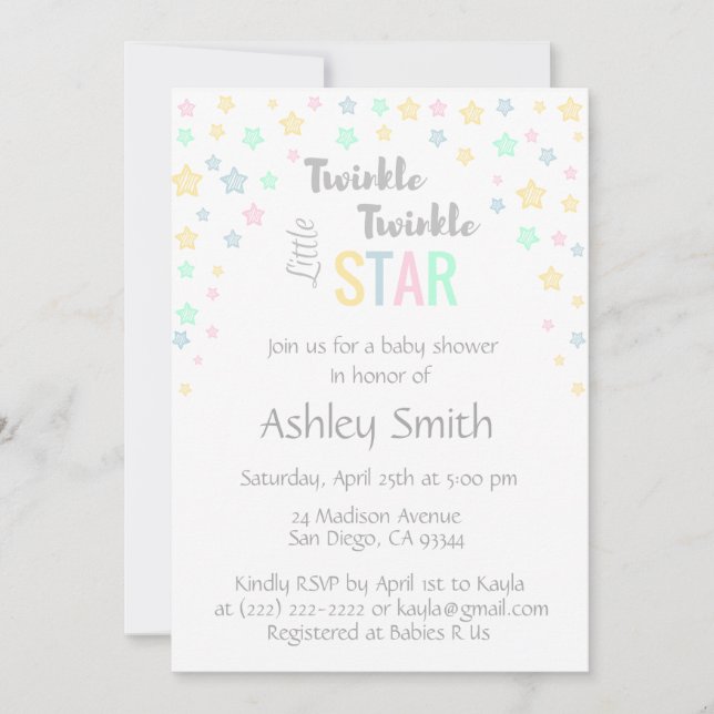 Personalised Unisex Twinkle Twinkle Baby Shower Invitation (Front)