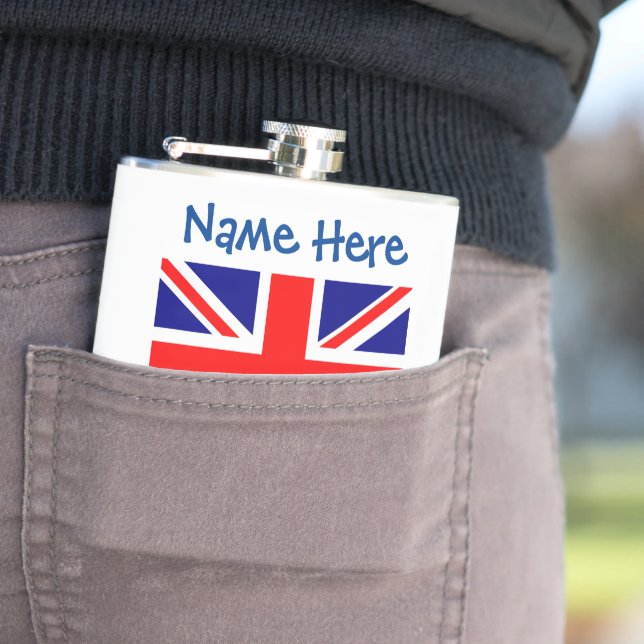 Personalised United Kingdom Flag Heritage  Hip Flask (In Situ)
