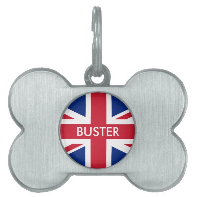 Personalised United Kingdom flag Pet Name Tag (Front)