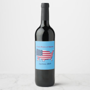 Personalised United States Map & Flag on Blue Wine Label