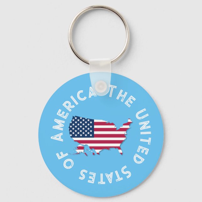 Personalised United States Map Flag Red White Blue Key Ring (Front)