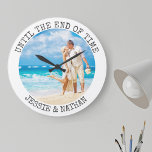Personalised Until the End of Time Wedding Photo Large Clock<br><div class="desc">Personalised photo clock for a newlywed couple or anniversary gift. The photo is set up for you to add a wedding photo or romantic picture and you can also and your names. The wording reads "until the end of time" and this can also be customised if you wish. The lettering...</div>