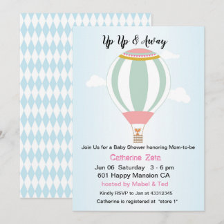 Personalised Up Up Hot Air Balloon Baby Shower Invitation