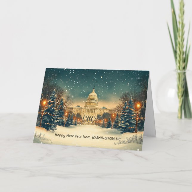 Personalised US Capitol Washington DC New Year Holiday Card (Front)
