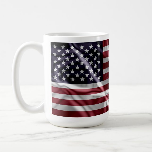 Personalised US Flag Red White Stripes Starry Blue Coffee Mug (Left)