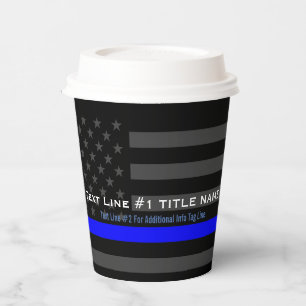 Personalised US Thin Blue Line 2 Lines of Text Paper Cups