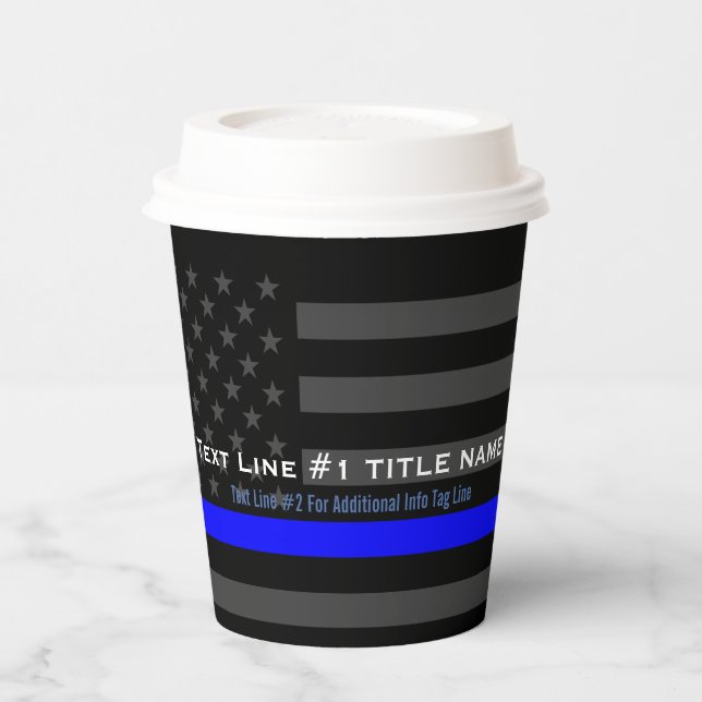 Personalised US Thin Blue Line 2 Lines of Text Paper Cups (Left)