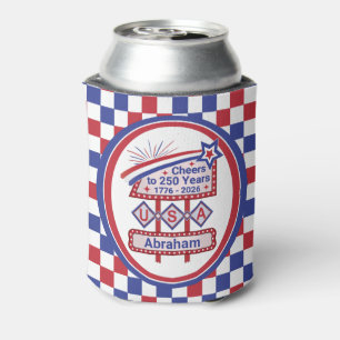 Personalised USA 250–Patriotic Retro Marquee Can Cooler
