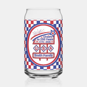 Personalised USA 250–Patriotic Retro Marquee Can Glass