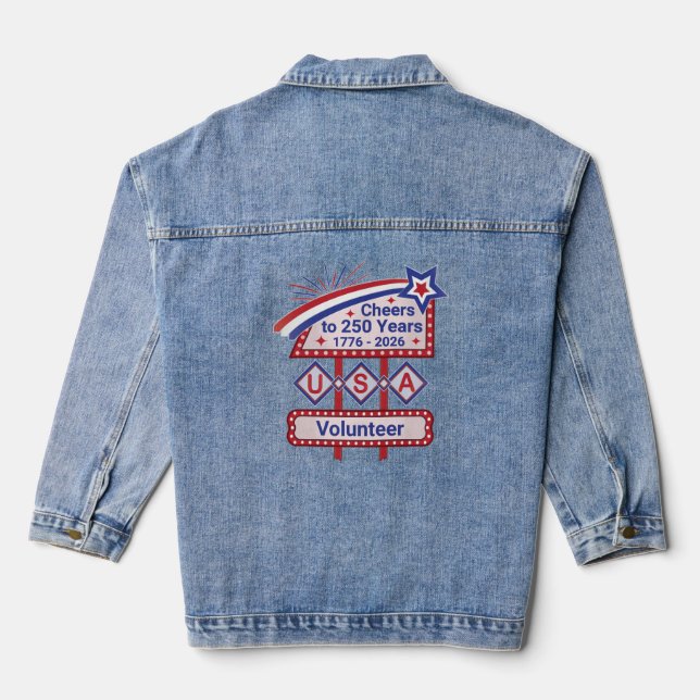 Personalised USA 250–Patriotic Retro Marquee Denim Jacket (Back)