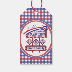 Personalised USA 250–Patriotic Retro Marquee Gift Tags