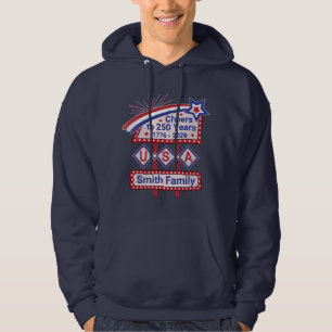 Personalised USA 250–Patriotic Retro Marquee Hoodie