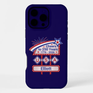 Personalised USA 250–Patriotic Retro Marquee iPhone 16 Pro Max Case