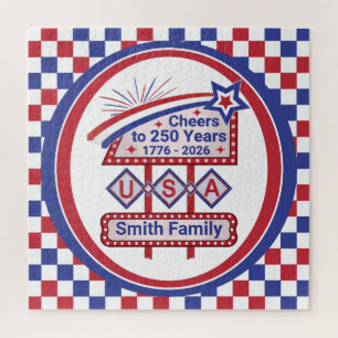 Personalised USA 250–Patriotic Retro Marquee Jigsaw Puzzle