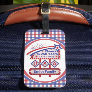 Personalised USA 250–Patriotic Retro Marquee Luggage Tag