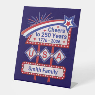 Personalised USA 250–Patriotic Retro Marquee Pedestal Sign