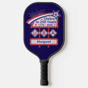 Personalised USA 250–Patriotic Retro Marquee Pickleball Paddle