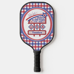 Personalised USA 250–Patriotic Retro Marquee Pickleball Paddle