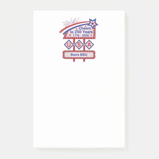 Personalised USA 250–Patriotic Retro Marquee Post-it Notes (Front)