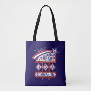Personalised USA 250–Patriotic Retro Marquee Tote Bag