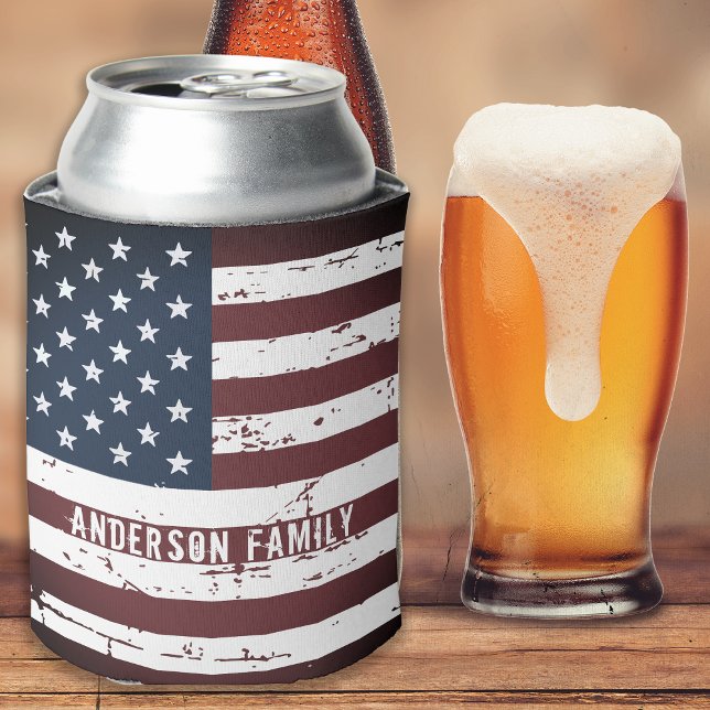 Personalised USA American Flag Patriotic July 4th Can Cooler (Creator Uploaded)